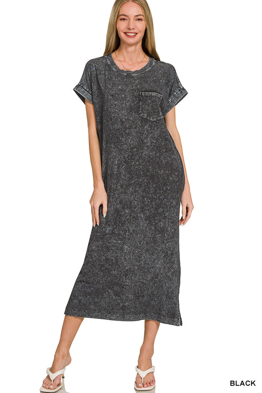 Washed Exposed Seam Short Sleeve T-Shirts Dress