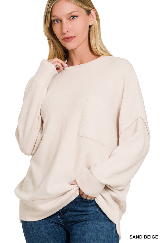 Sand Brushed Melange Drop Shoulder Oversized Sweater