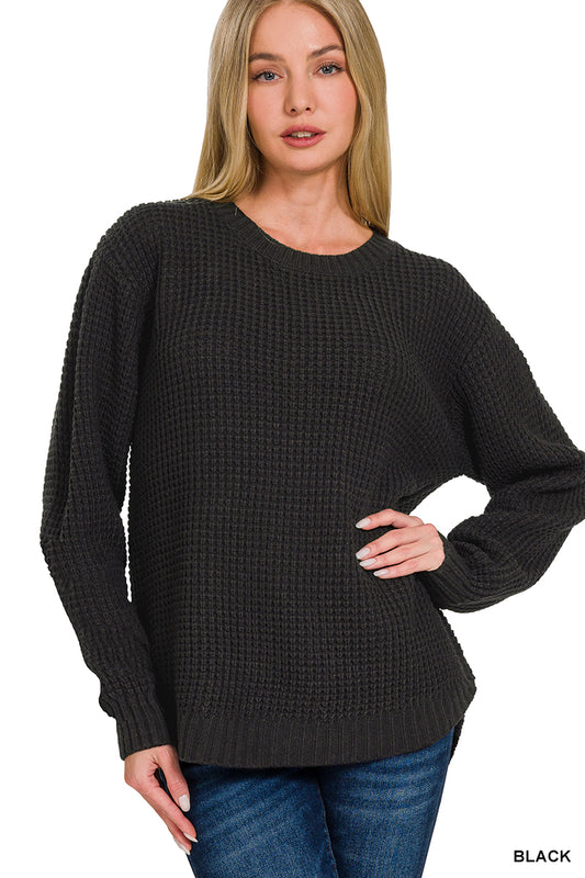 Black Waffle Knit Sweater